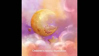 Thumbnail: 🌙 Sleepy Dragon on the Moon | Dreamy Children’s Book Illustration #shorts #illustration #lofi