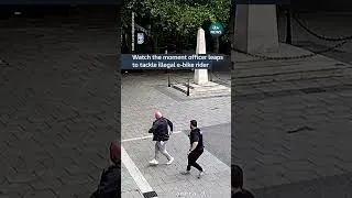 Thumbnail: Watch the moment officer leaps to tackle illegal e-bike rider