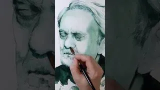 Thumbnail: Watercolor portrait process - monochrome (Prussian green) #art #painting