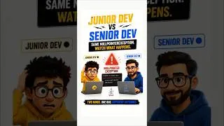 Thumbnail: Junior Dev vs Senior Dev: Same NullPointerException, Different Outcome 🤯 #springboot #java