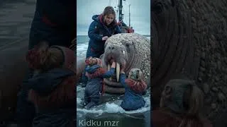Thumbnail: A Walrus injured by barnacles was successfully rescued by a female rescuer and child #animalrescue