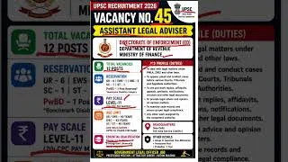 Thumbnail: Assistant Legal Advisor Vacancy #ED #UPSC #Law #legaljobs #career #courts  #exam #job #civilcourts