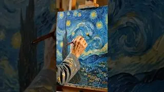 Thumbnail: Van Gogh Paints 'Starry Night' & Sleeping Cat 🌌 #shorts #ASMR #cozy