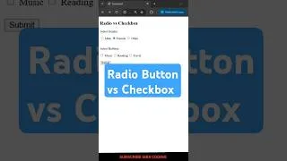 Thumbnail: Radio Button vs Checkbox | HTML Forms Explained in 60 Secs | #webdev #116 #shorts #html #htmlforms