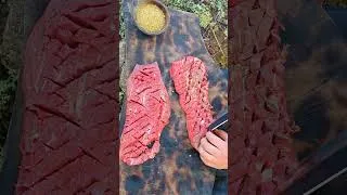 Thumbnail: Giant Skirt Steak cooked on HOT Stone #shorts #steak #outdoorcooking #menwiththepot #grillingsteaks