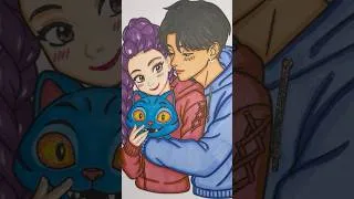 Thumbnail: FanArt Rumi & Jinu Anime Style K-pop Demon Hunters 💜🖤 #shorts #kpop #anime #drawing #mimiloomi