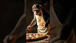 Thumbnail: 🍕 A Monkey Making Pizza? You Won't Believe This! 🙉🔥 #ai #animal #shorts