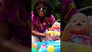 Thumbnail: The baby doll is sailing on a floating boat 🏊‍♀️Doll swimming pool fun. Playing with toys #shorts