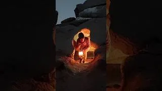 Thumbnail: A historic stone cave and its transformation into a warm shelter for survival 🏕🔥🍵❄️     #CaveShelter