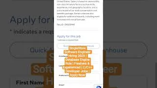 Thumbnail: SingleStore Software Engineer Hiring 2026 | Database  Role | Freshers & Experienced | Apply Now