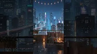 Thumbnail: Cozy Cyberpunk Rooftop Terrace at Night | Study & Sleep Ambience (4K) #Short