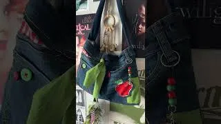 Thumbnail: apple jeans purse made with some old jeans and scrap fabric 🍏🍎 #sewing #sewingdiy