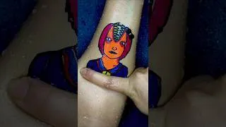 Thumbnail: Pink Hair scary Lady Temporary Tattoo on hand by floating pen | omggshorts #shorts #tattoo #art