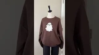 Thumbnail: Quilted ghost patchwork sweatshirt for Halloween 👻🤎#clothingbrand #patchworkembroidery #smallbiz