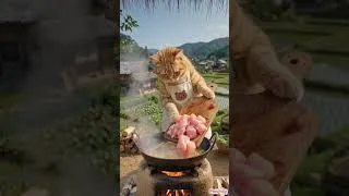 Thumbnail: Mama Cat Cooking Hot & Sour Soup in Village 🍲🐱 ASMR #catcooking #cookingasmr #catshorts
