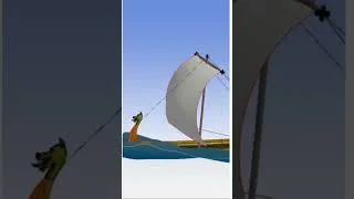 Thumbnail: Dragon viking longship sailing in the waves, animation of a hydrodynamic simulation