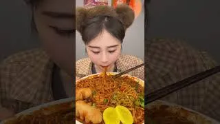 Thumbnail: Yummy fried noodles 🍜🍜 with hot dogs 🤤#mukbang #noodles