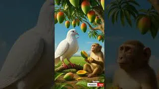 Thumbnail: The pigeon and the monkey plant a mango tree and then eat it happily 😭 #ai #pigeon #monkey #mango