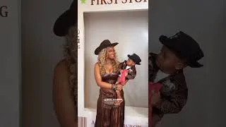 Thumbnail: Priscilla, Jux and their son Rakeem step out in their cowboy outfits for his 1st birthday party.