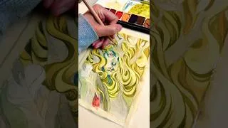 Thumbnail: Daphne transforms into a laurel tree | Gouache & coloured pencils A5.
