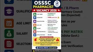 Thumbnail: OSSSC Pharmacist Vacancy 2026 | 1108 Posts? | Official Update | D.Pharm/B.Pharm Jobs