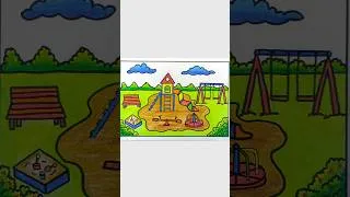 Thumbnail: Easy Park Drawing for Kids | Playground Scenery Drawing with Oil Pastels | Children's Park Drawing