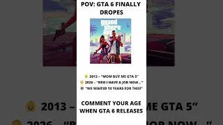 Thumbnail: GTA 6 Finally Releases 😱 How Old Will You Be When It Drops? #gta6 #viral #gaming #gta