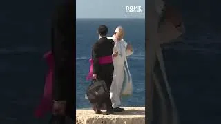Thumbnail: The moment Pope Leo XIV climbs on top of a rock to get a better view of the Mediterranean