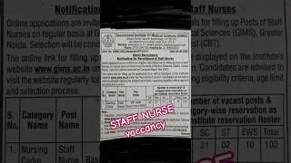 Thumbnail: GIMS Staff Nurse recruitment 2026😊100 post out!   Noida uttarpradesh #staffnurse #govtjobs
