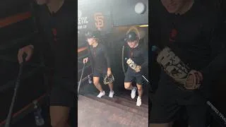 Thumbnail: Macklin Celebrini and Will Smith of the San Jose Sharks take batting practice at Oracle Park