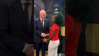 Thumbnail: Sherrie Silver with Gianni Infantino and Héctor Zelada at the FIFA World Cup