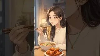 Thumbnail: Late Night Mukbang Hits Different 🌧️🍗 | Ghibli style ASMR | #shorts #asmreating #mukbang #asmr