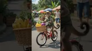 Thumbnail: Funny video #monkey go bazar #frush fruit 🍓🍓🍓🍑🍑🍑#vegetables by bicycle 🚲🚲🚲 home