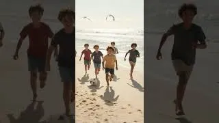 Thumbnail: On a bright summer beach, a group of energetic children happy