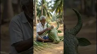 Thumbnail: Unbelievable Skill! Old Man Creates a Bull from Leaves 😱 #craft