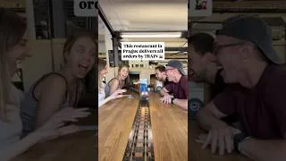 Thumbnail: Our beers arrived by TRAIN?! 🍺🚂⭐️⭐️⭐️⭐️⭐️#shorts #prague #beer #travel #thepassportcouple