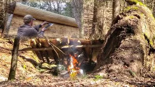 Thumbnail: Bushcraft Building All Natural Waterproof Bark Roof Shelter w/ Bark Cordage Survival Skills #shorts