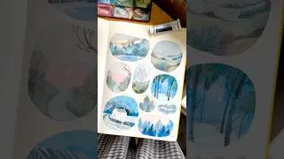 Thumbnail: Painting little windows into winter ❄️ you can find these as a sticker sheet on my website & Etsy.