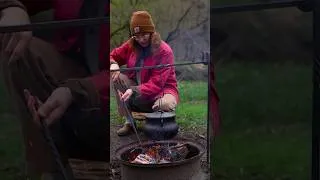 Thumbnail: Steak and potatoes cooked over the campfire 🔥🥩🌤️🦆 #asmr #cozy #cottagecore