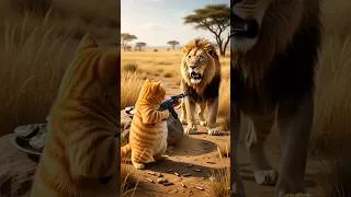 Thumbnail: Cat VS Lion. Hungry Cat Scares a Lion with a Gun! 😂🐱🦁 | Funny Cartoon Animation
