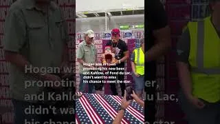 Thumbnail: Wisconsin artist Jeff Kahlow presents WWE Hall of Famer Hulk Hogan with Hulk Hogan hat