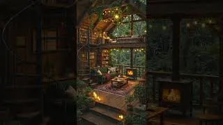 Thumbnail: Rainy Porch Ambience with Thunderstorm | Soft Jazz Melody & Fireplace Glow