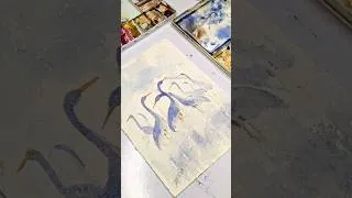 Thumbnail: Viral Watercolor Thumbprint Egret Bird Hack! 🪶✨ #watercolor #painting #artshorts #egret #birds #art