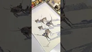 Thumbnail: Thumbprint Watercolor Reindeer Hack! 🦌✨ #watercolor #painting #raindeer #artshorts