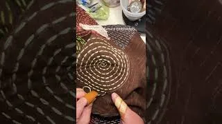 Thumbnail: The spiral grows.Green against brown. #shorts #sashiko