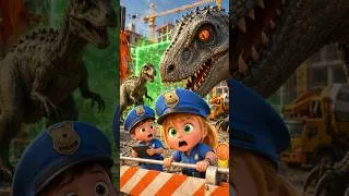 Thumbnail: Giant Dinos Invade the Worksite! 😱🦖🚨 #DinoAlert #PoliceHeroes #ConstructionChaos #KidsAnimation