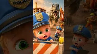 Thumbnail: Baby Police Stops the Dino Chaos! 🚨🦖 #DinosaurRescue #KidsPolice #DinoTrouble #CartoonShorts